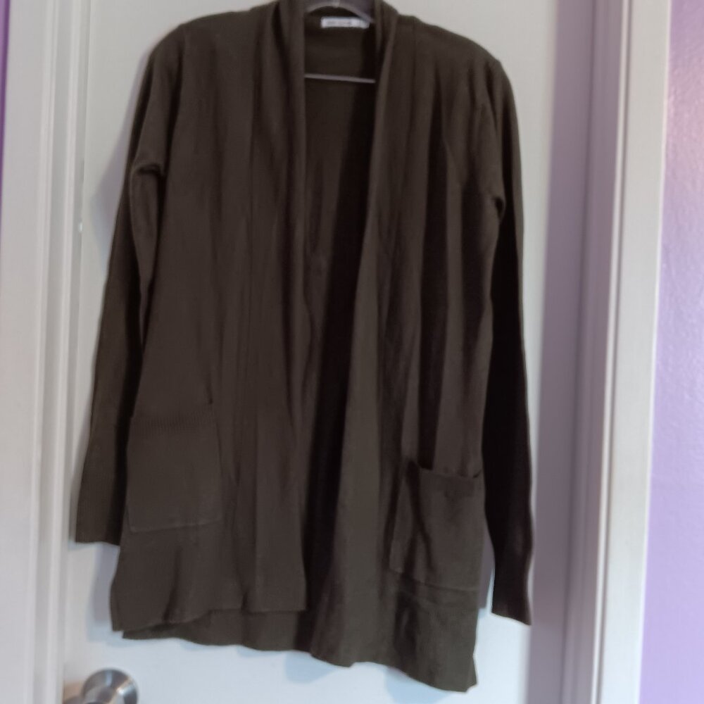 Women's Pink Clover Dark Olive Open Front Cardigan XS